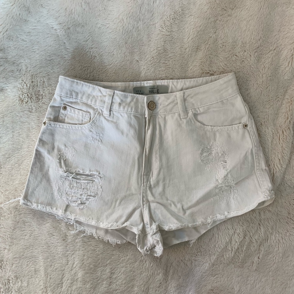 Topshop White High Rise Hallie Denim Shorts